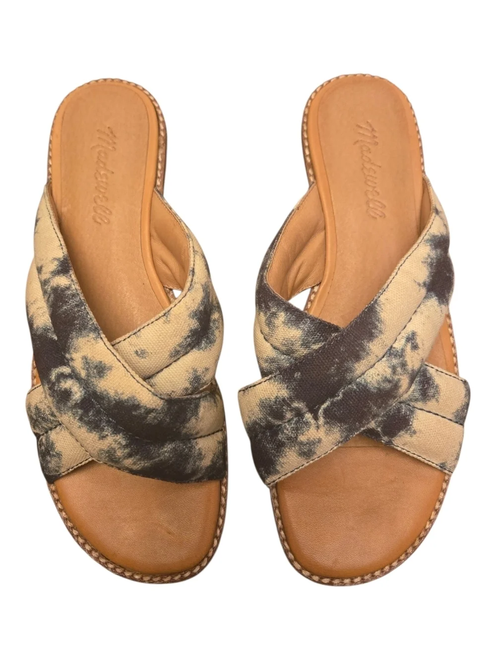 Madewell The Skyler Blue White Tie-Dye Puff Strap Sandal Size 6.5
